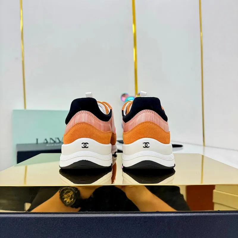 Chanel Denim Suede Calfskin Neon Orange CC Logo Trainers #A53211