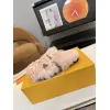 Louis Vuitton Cozy Fluffy Slippers with Leather Straps and Brand Embellishments #A54592