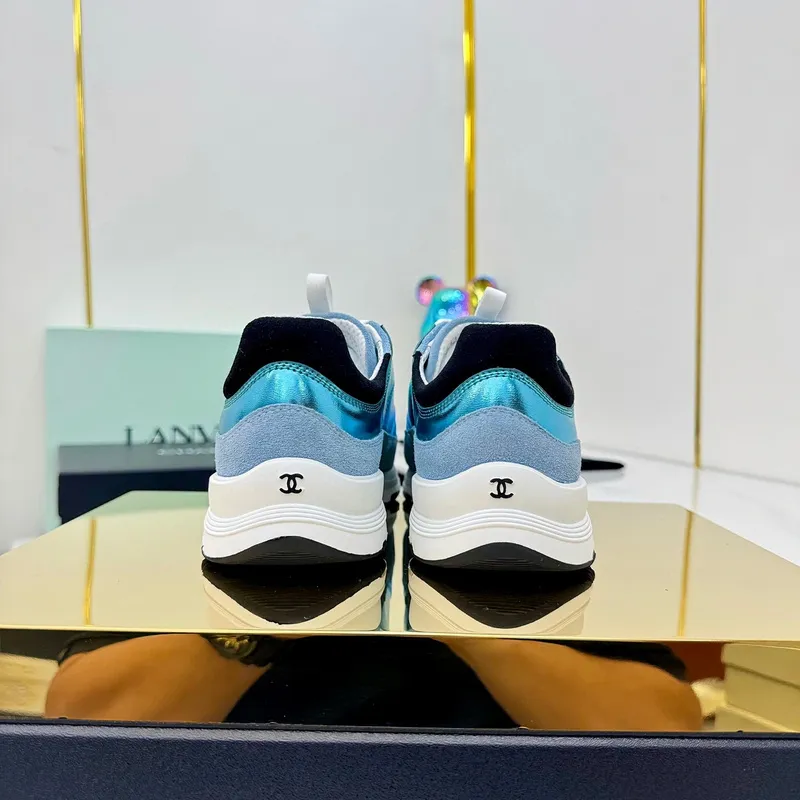 Chanel Denim Suede Calfskin Neon Orange CC Logo Trainers #A53211