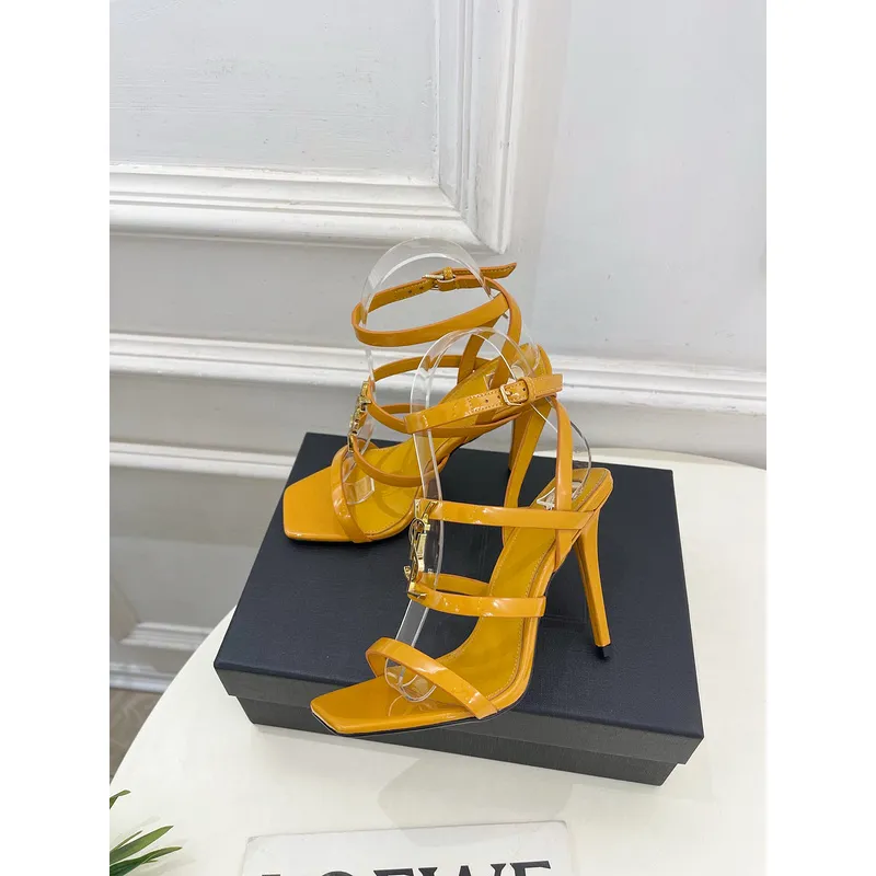 YSL Shoes for Womens Stunning YSL Yellow Patent Leather Strappy High - Heel Sandals Heel height:10.5cm #A54191