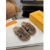 Louis Vuitton Cozy Fluffy Slippers with Leather Straps and Brand Embellishments #A54594