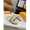 Louis Vuitton Cozy Fluffy Slippers with Leather Straps and Brand Embellishments #A54596