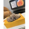 Louis Vuitton Cozy Fluffy Slippers with Leather Straps and Brand Embellishments #A54594