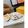 Louis Vuitton Cozy Fluffy Slippers with Leather Straps and Brand Embellishments #A54596