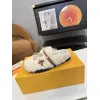Louis Vuitton Cozy Fluffy Slippers with Leather Straps and Brand Embellishments #A54596