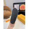 Louis Vuitton Cozy Fluffy Slippers with Leather Straps and Brand Embellishments #A54596