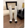 Chanel Knee - High Boots: Diverse Textures, Gold Chains, a Showcase of Luxe Creativity #A54193