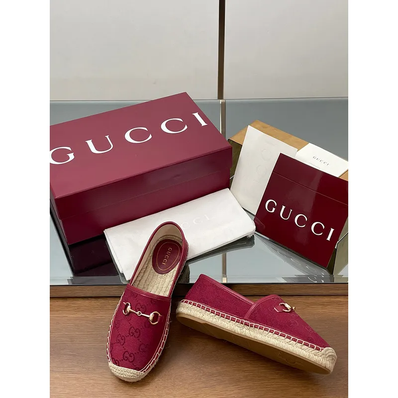 Gucci Shoes for Women Gucci Flats Horsebit GG Canvas espadrilles in burgundy #A49568