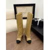 Chanel Knee - High Boots: Diverse Textures, Gold Chains, a Showcase of Luxe Creativity #A54193