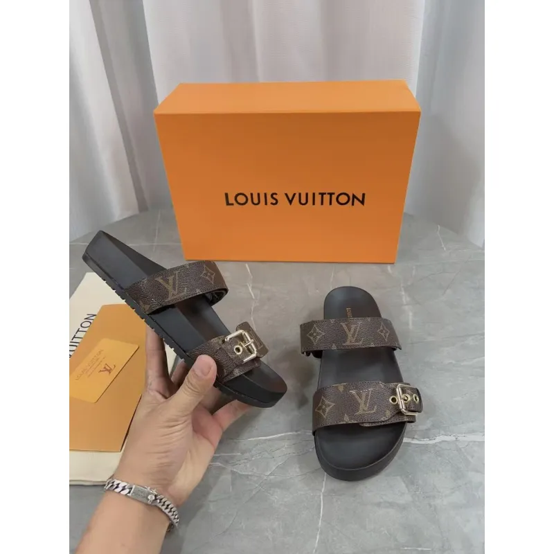 Louis Vuitton Brown Monogram Canvas Bom Dia Flat Slides #A50539
