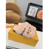 Louis Vuitton Cozy Fluffy Slippers with Leather Straps and Brand Embellishments #A54592