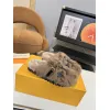 Louis Vuitton Cozy Fluffy Slippers with Leather Straps and Brand Embellishments #A54594