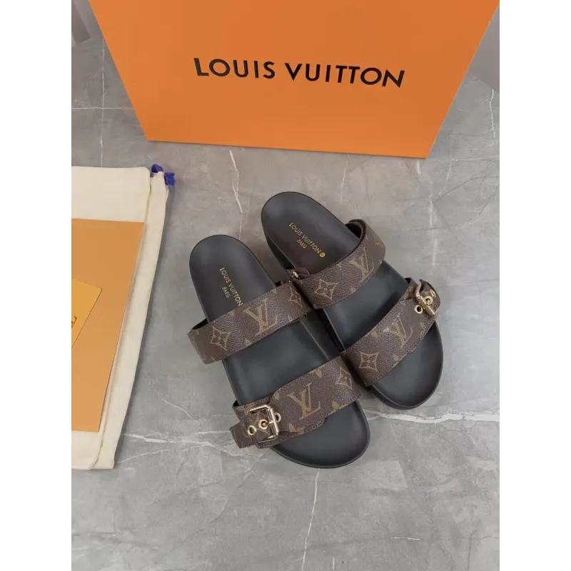 Louis Vuitton Brown Monogram Canvas Bom Dia Flat Slides #A50539