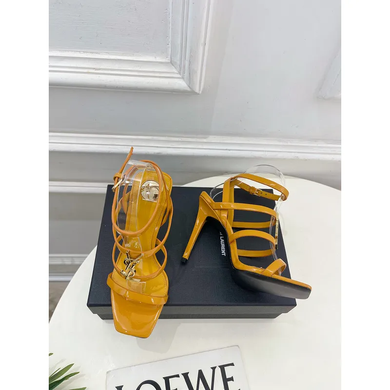 YSL Shoes for Womens Stunning YSL Yellow Patent Leather Strappy High - Heel Sandals Heel height:10.5cm #A54191