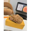 Louis Vuitton Cozy Fluffy Slippers with Leather Straps and Brand Embellishments #A54593