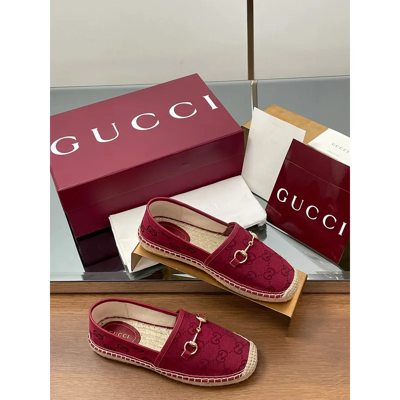 Gucci Shoes for Women Gucci Flats Horsebit GG Canvas espadrilles in burgundy #A49568