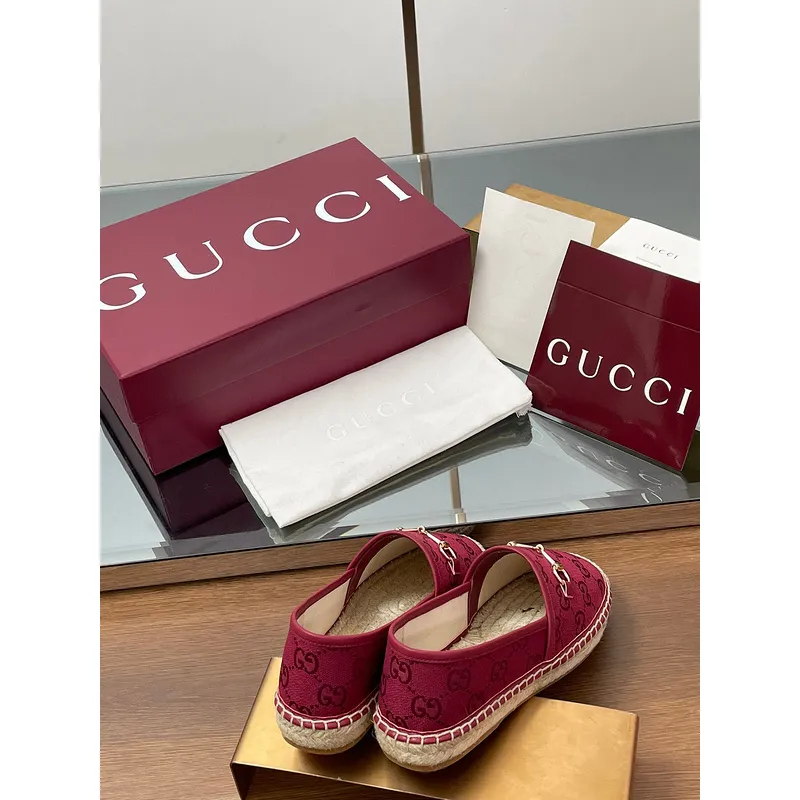 Gucci Shoes for Women Gucci Flats Horsebit GG Canvas espadrilles in burgundy #A49568