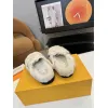 Louis Vuitton Cozy Fluffy Slippers with Leather Straps and Brand Embellishments #A54596