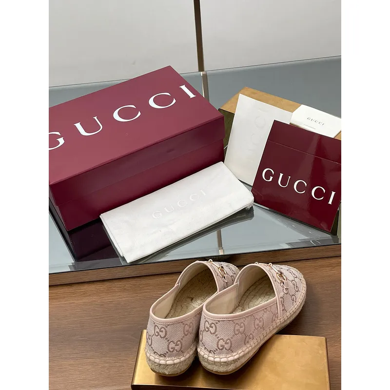 Gucci Shoes for Women Gucci Flats Horsebit GG Canvas espadrilles in burgundy #A49568