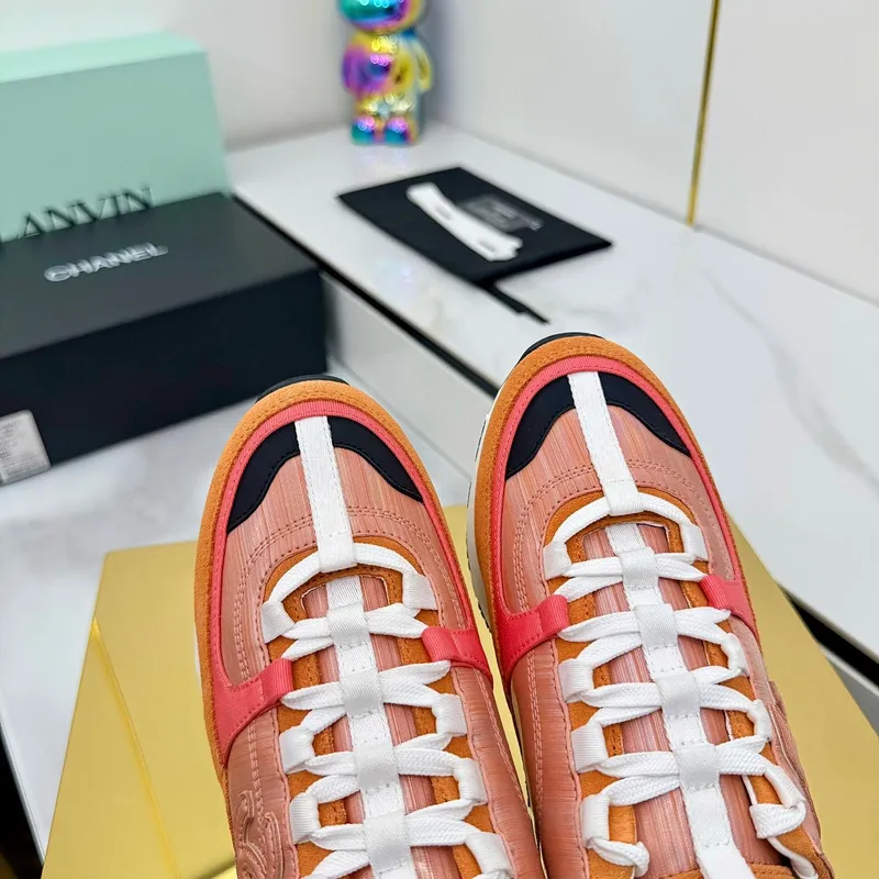 Chanel Denim Suede Calfskin Neon Orange CC Logo Trainers #A53211