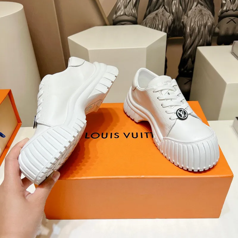 Louis Vuitton Black Sneakers: Patent Leather & Iconic LV Logo, Merging Luxury and Edge Black/White/Brown #A54199