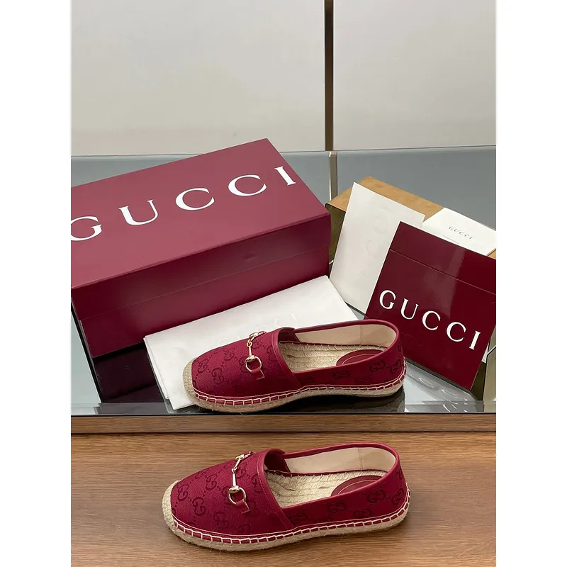Gucci Shoes for Women Gucci Flats Horsebit GG Canvas espadrilles in burgundy #A49568