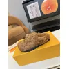 Louis Vuitton Cozy Fluffy Slippers with Leather Straps and Brand Embellishments #A54593