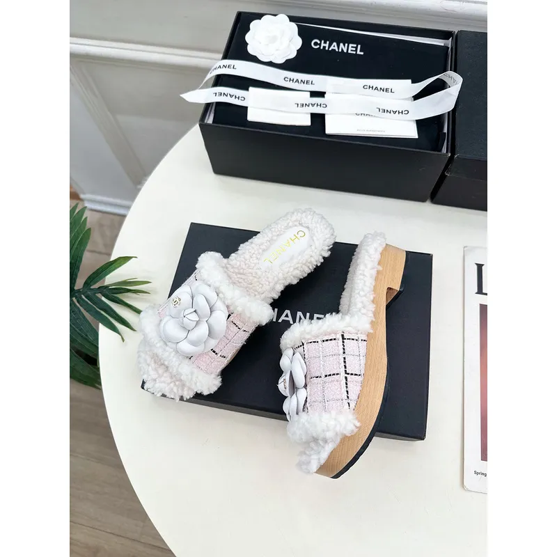Chanel shoes for Womens Camellia Platform Slippers Heel Height:4cm #A54029