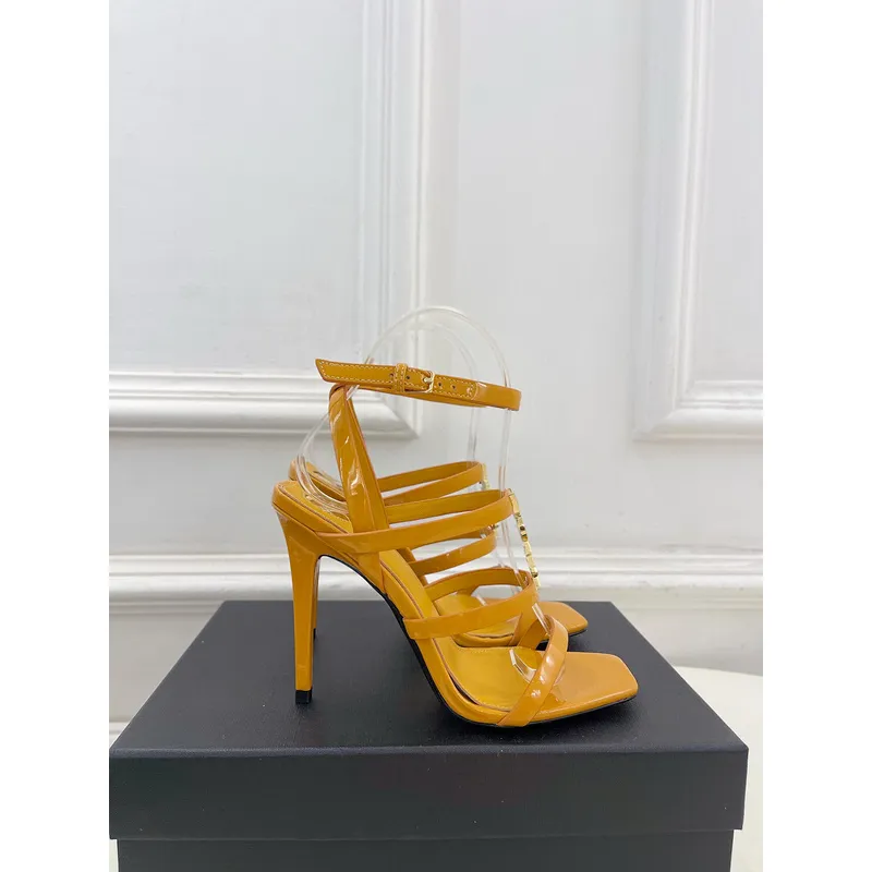 YSL Shoes for Womens Stunning YSL Yellow Patent Leather Strappy High - Heel Sandals Heel height:10.5cm #A54191