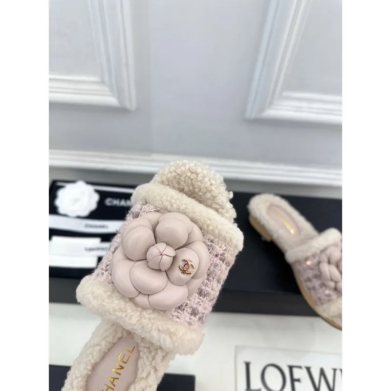 Chanel shoes for Womens Camellia Platform Slippers Heel Height:4cm #A54029