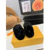 Louis Vuitton Cozy Fluffy Slippers with Leather Straps and Brand Embellishments #A54595 Louis Vuitton Cozy Fluffy Slippers with Leather Straps and Brand Embellishments #A54595