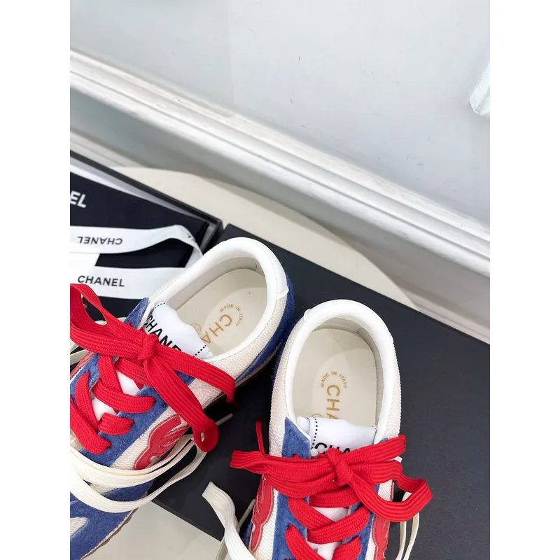 Chanel shoes for Womens Chanel Fabric and Suede Calfskin Sneakers #A54028