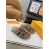 Louis Vuitton Cozy Fluffy Slippers with Leather Straps and Brand Embellishments #A54594