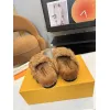 Louis Vuitton Cozy Fluffy Slippers with Leather Straps and Brand Embellishments #A54593