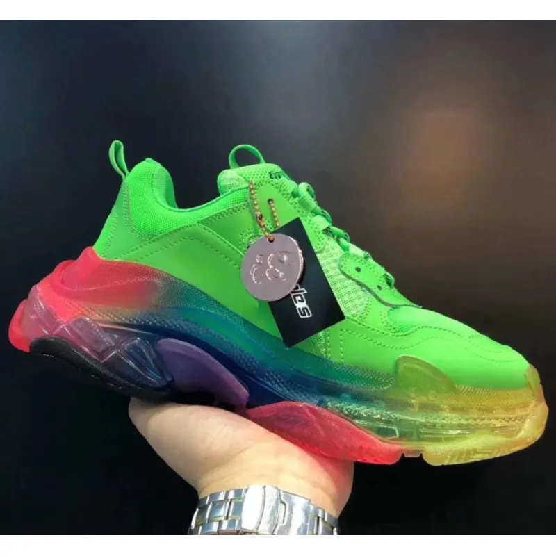 New Balenciaga 17FW Triple S Sneakers Mens Women Casual Shoes Triple S Clear Sole White Green Black Red Rainbow Sports Outdoor Dad Shoe #9875178
