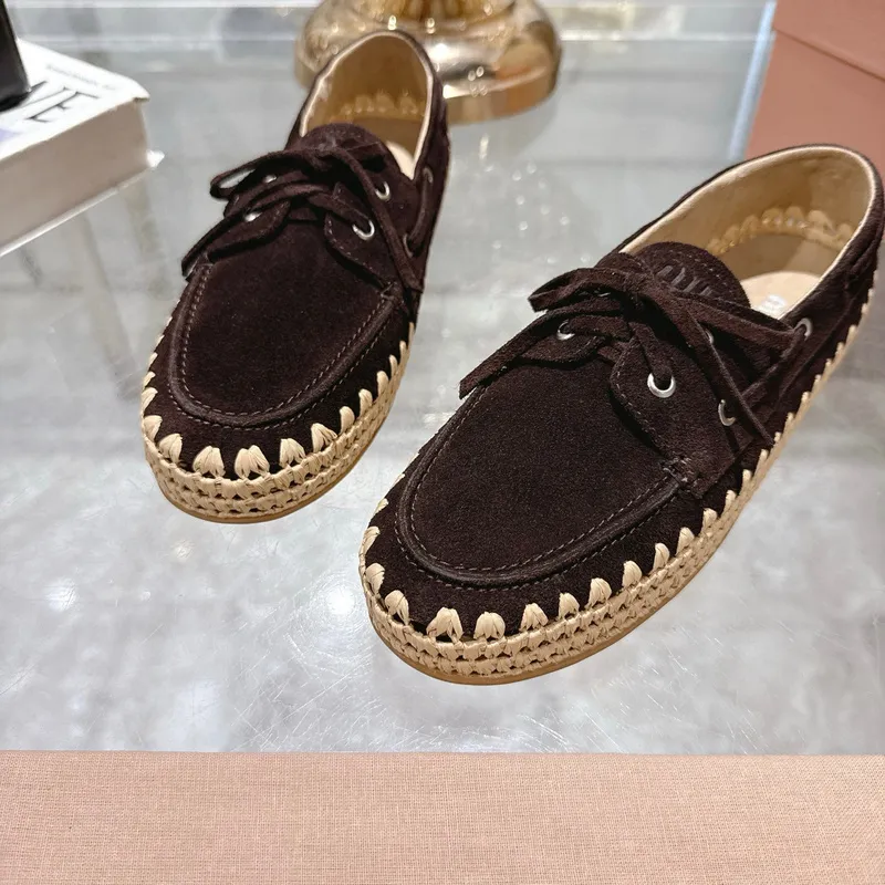 Miu Miu Bow Woven Suede & Leather Boat Shoes #A53179