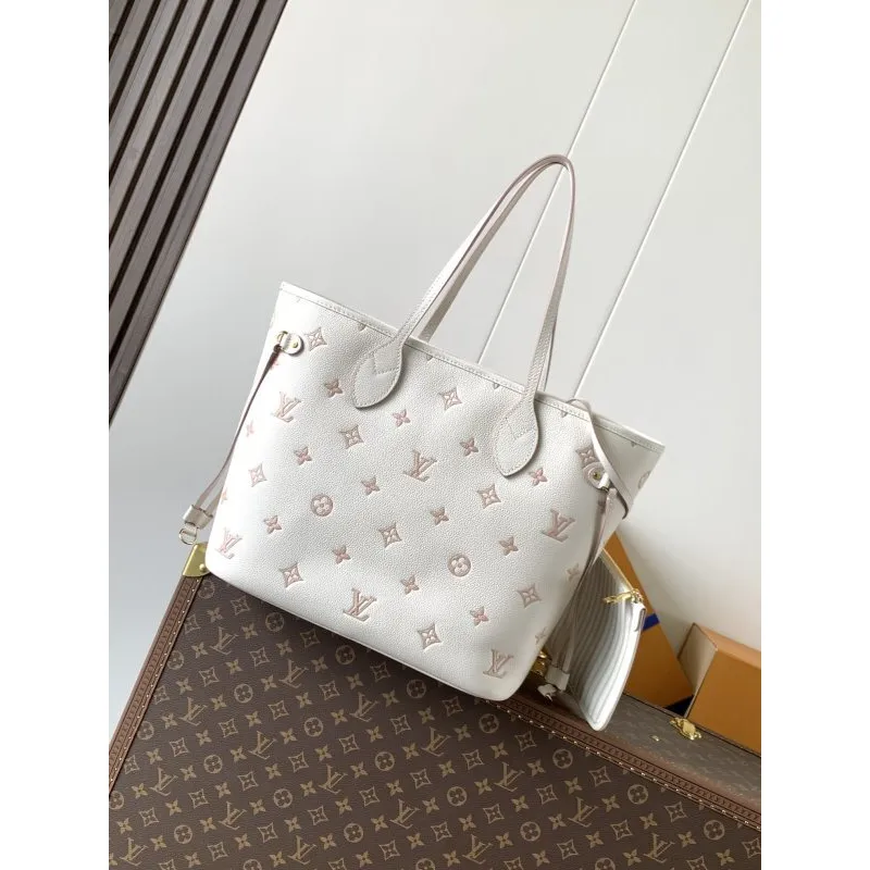 Authentic Louis Vuitton White Monogram Empreinte Neverfull MM Tote Bag M14285 #A56021