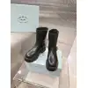 Prada Inspired Black Leather Biker Boots With Chunky Platform Sole #A54581