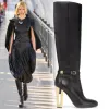 Fendi Womens Knee   High Boots  Iconic FF Monogram with Gold Heel Detail for Luxury Fashion Lovers #A56297