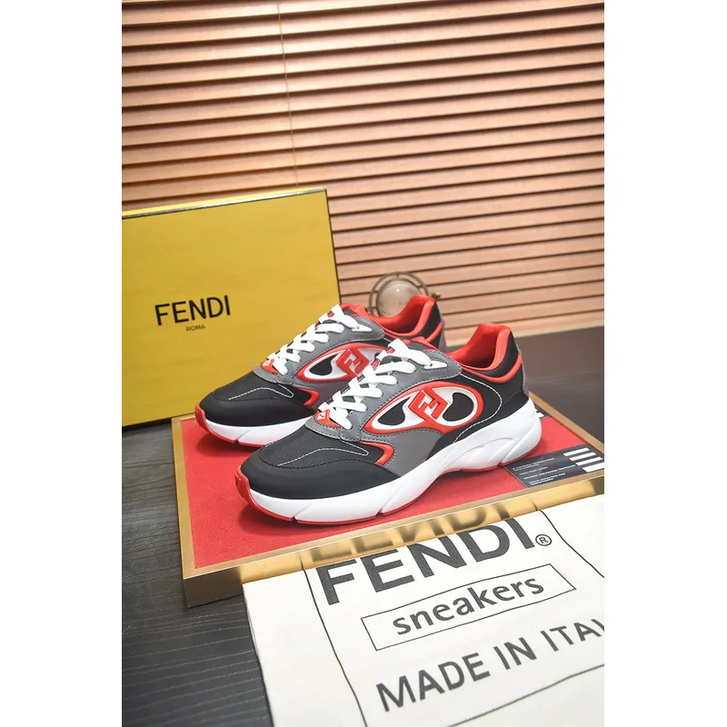 Fendi shoes for Mens Fendi New Domino Sneakers Grey/Red #A52995