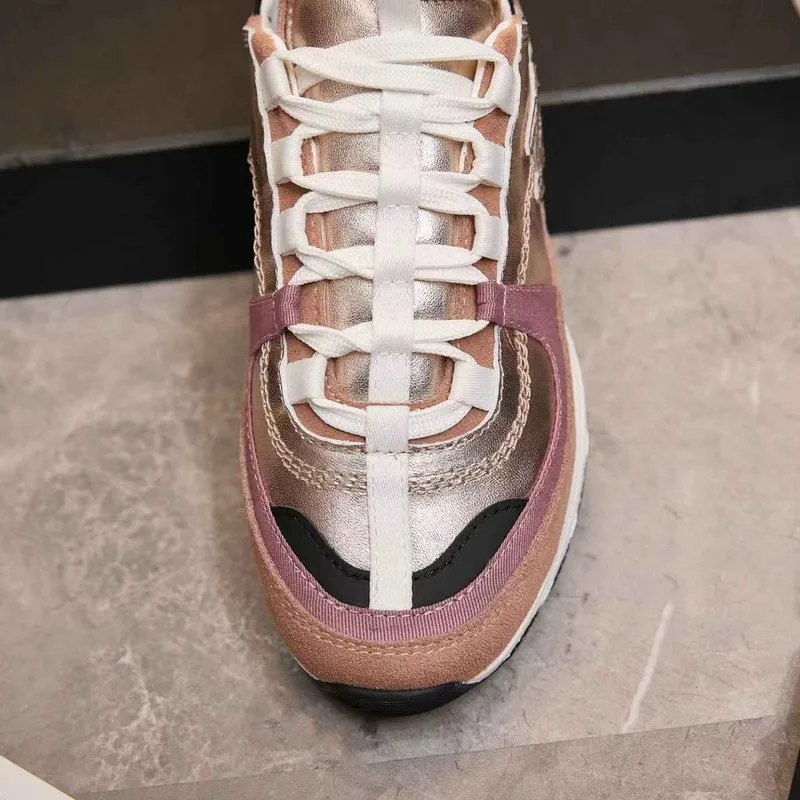 Chanel Metallic Pink Rose Gold Sneakers #A54345