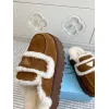 Prada Womens Shearling Lined Mule Slippers Triangle Logo Thick Sole Design for Cozy Luxury Winter Footwear #A57766