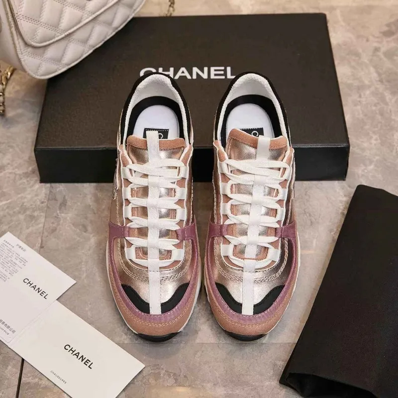 Chanel Metallic Pink Rose Gold Sneakers #A54345
