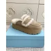 Prada Womens Shearling Lined Mule Slippers Triangle Logo Thick Sole Design for Cozy Luxury Winter Footwear #A57767