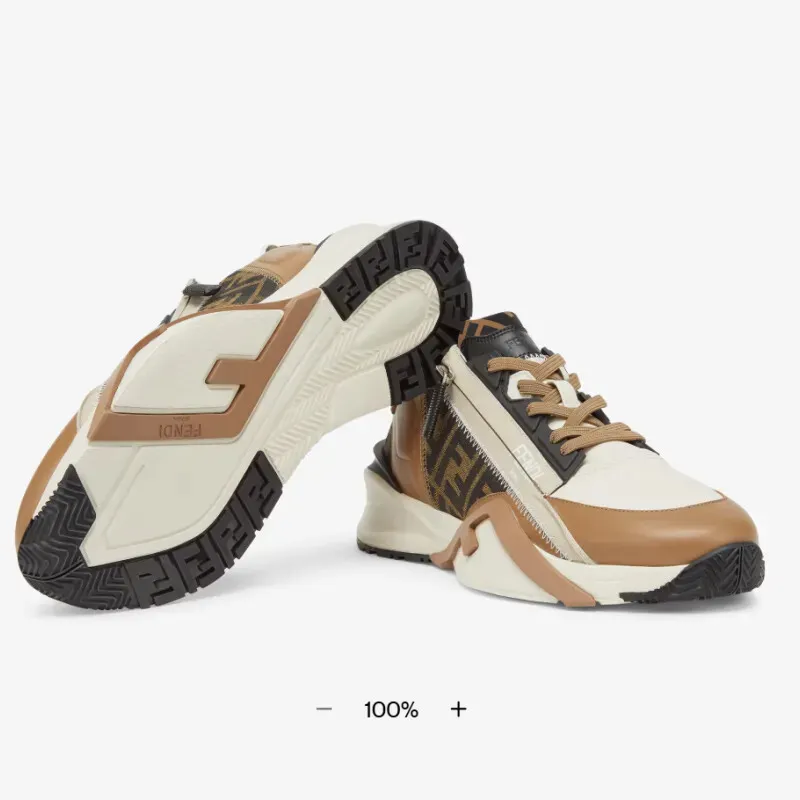 Fendi Flow Trainers Brown FF jacquard and beige leather low-tops #A61128