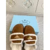 Prada Womens Shearling Lined Mule Slippers Triangle Logo Thick Sole Design for Cozy Luxury Winter Footwear #A57766