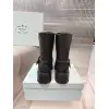 Prada Inspired Black Leather Biker Boots With Chunky Platform Sole #A54581