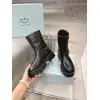 Prada Inspired Black Leather Biker Boots With Chunky Platform Sole #A54581