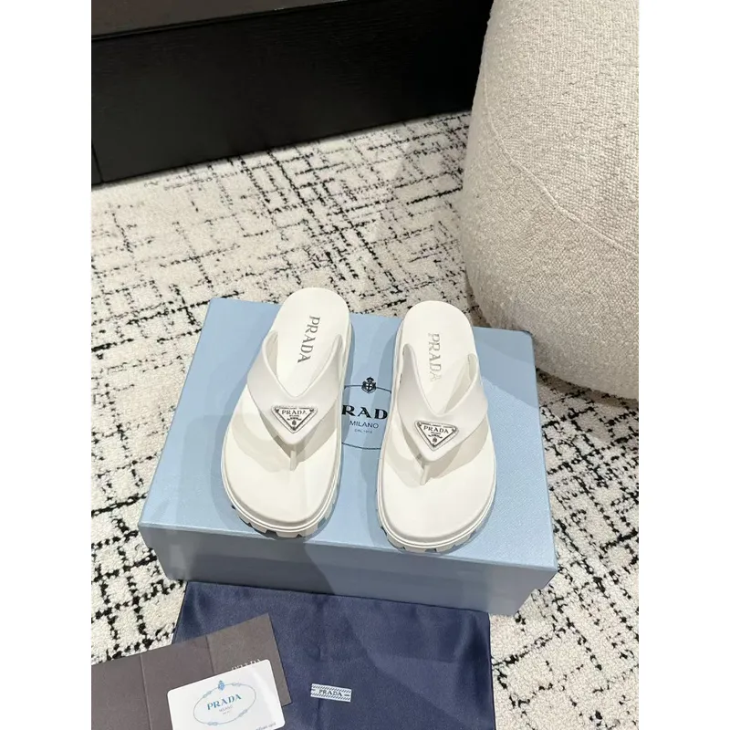 Prada Shoes for Womens Prada Slippers  Rubber Thong Sandals Black/White #A54181