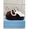 Prada Womens Shearling Lined Mule Slippers Triangle Logo Thick Sole Design for Cozy Luxury Winter Footwear #A57765